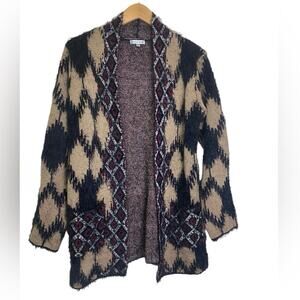 Adore Women’s Open Cardigan With Pockets Black Tan  Maroon, Size M